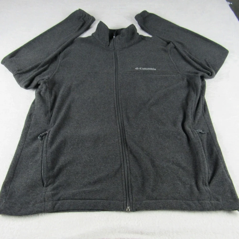 Columbia Fleece Jacket Mens L Gray Full Zip Mock Neck Outdoor‎ Pocket